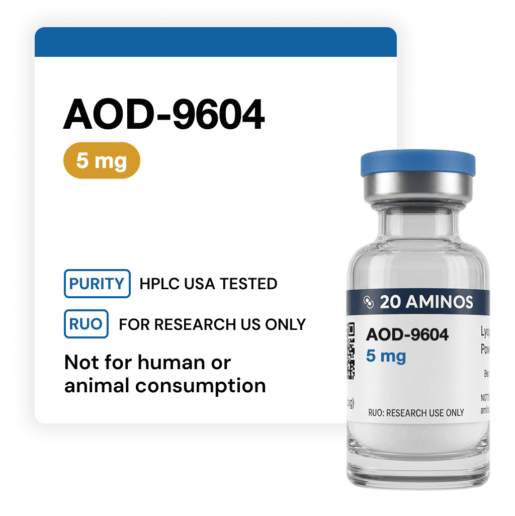 Product photograph for AOD-9604 vial · 5 mg
