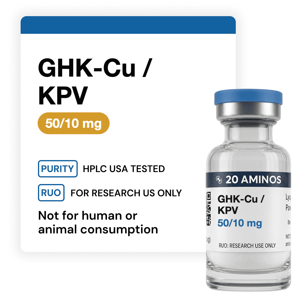 Product photograph for GHK-Cu / KPV vial · 50/10 mg